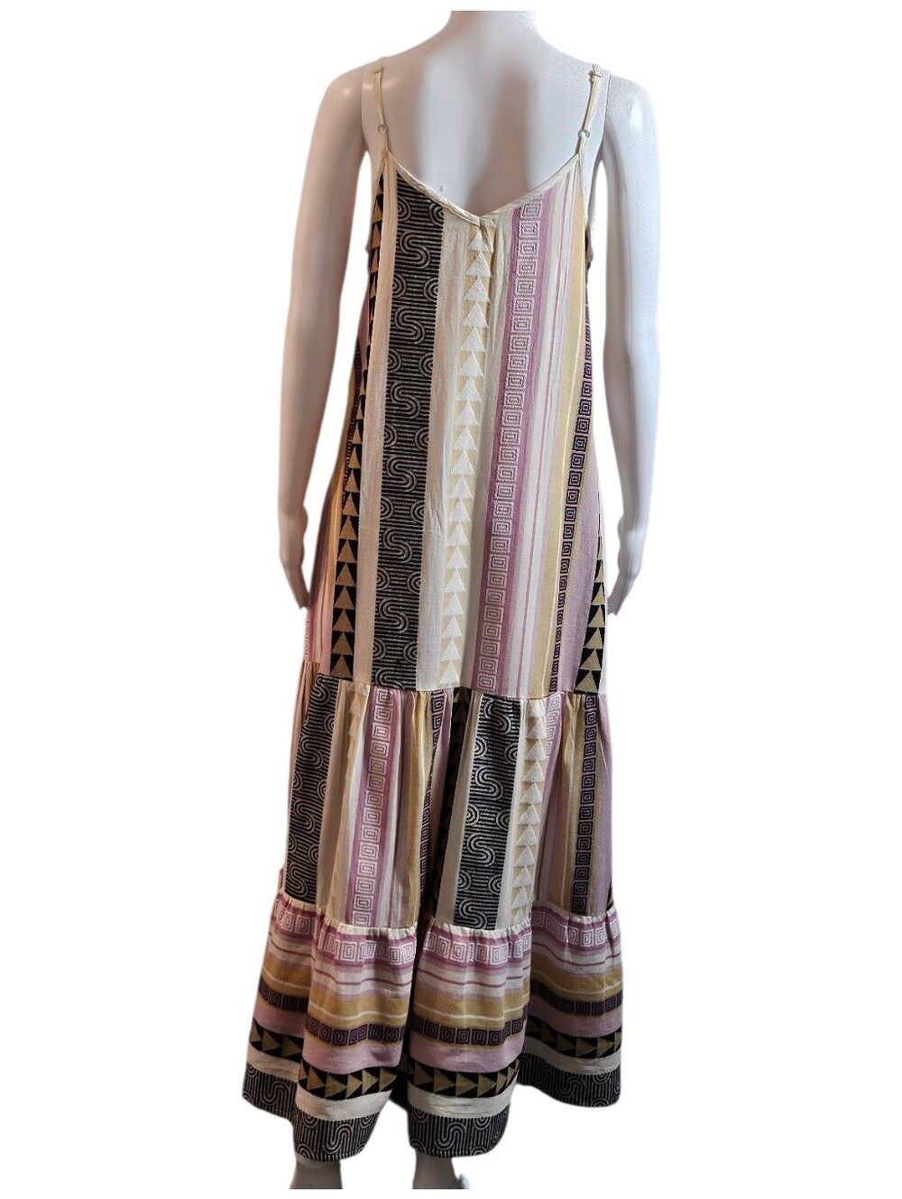 Elan Striped Geometric Maxi Dress in Cream, Black, Pink
